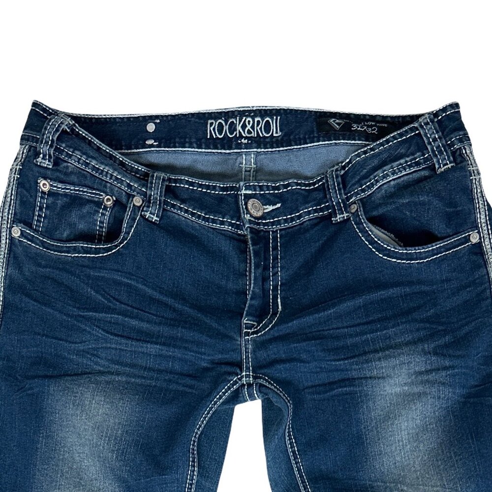 Rock & Roll Cowgirl Dark Wash Bootcut Jeans Western Rodeo Low Rise | 34 - Picture 5 of 13